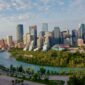 Calgary skyline with the river running through the city