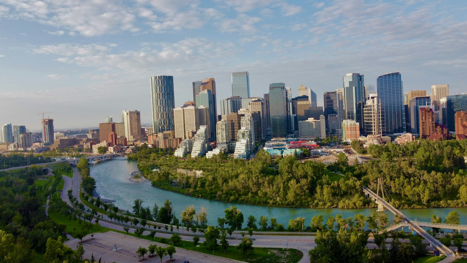 Calgary skyline with the river running through the city