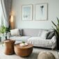 Bright staged living room with large window